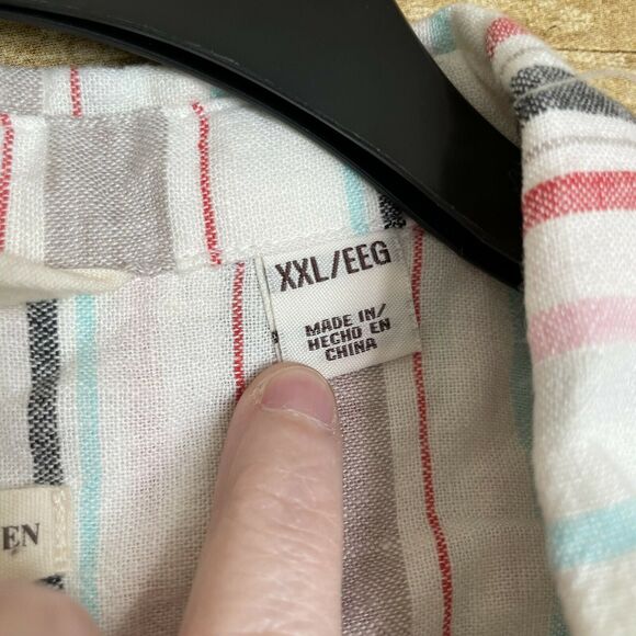 Weatherproof Vintage Washable Linen Striped Shirt - Size XXL - Tie Front Top - Picture 5 of 7